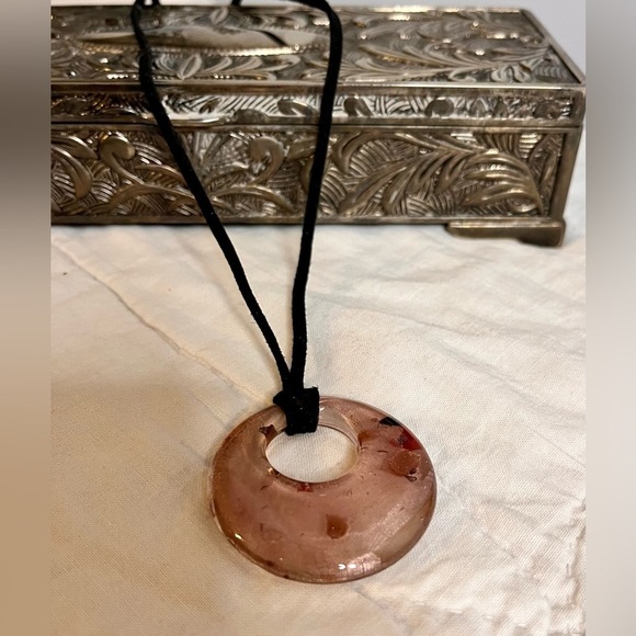 Elegant Dichroic Glass Rose Pink Pendant Necklace Red, Black, Gold Handmade - Picture 4 of 17